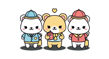 Fototapeta premium Three cartoon bears in outfits.