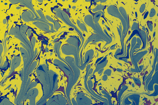 Abstract colorful ebru marbling art with floral pattern texture background