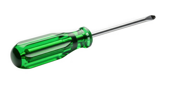 Green handled flathead screwdriver tool isolated on transparent background