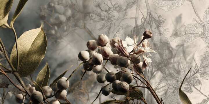 Botanical Diagram with Staccato Tension Under Oxidized Atmospheric Veil