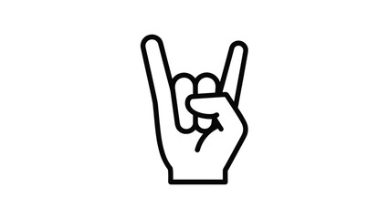 Obraz premium Minimalist black and white outline of hand making rock on sign gesture representing music and creative energy.