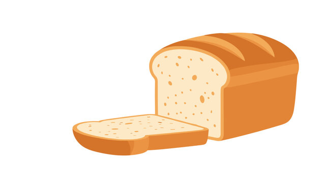 Fresh loaf of sliced white bread illustration on white background representing bakery products and food staples.