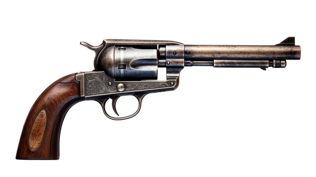 vintage single-action revolver, antique pistol, six-shooter isolated on a transparent background