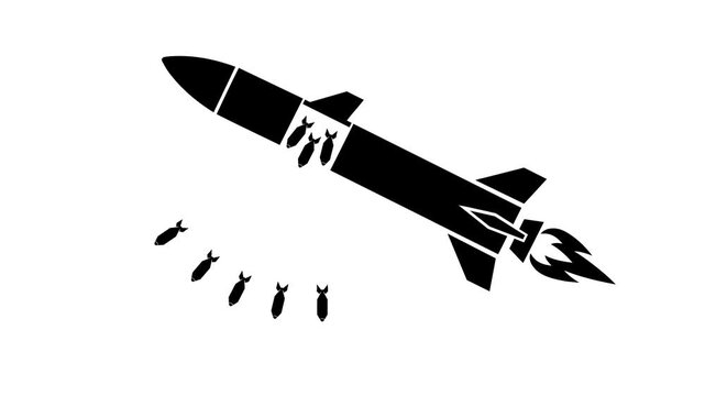 Cluster Warhead Missile Releasing Submunitions On White Background Showing Military Weapon System Dispersion Mechanism Animation 4K