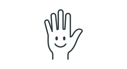 Obraz premium hand smiley face illustration happy outline vector showing a friendly hand with a positive emotion great for cheerful greetings.