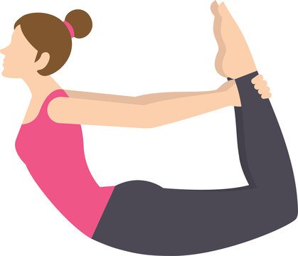 Woman practices dhanurasana, advanced backbend improving spinal flexibility, strength, posture, balance.
