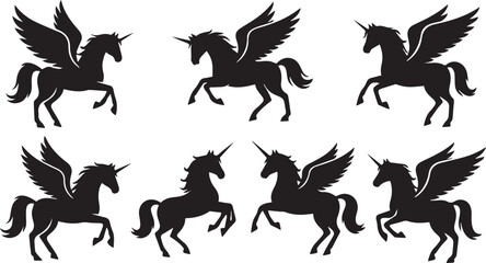 Flying Unicorn Pegasus Silhouette Icon Set © Vector 4 You