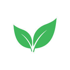 Fototapeta premium Two green leaves icon silhouette vector flat illustration design.