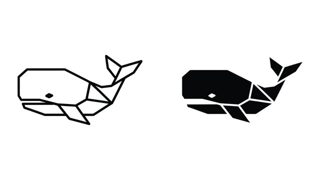 Contrasting geometric and filled illustrations of a humpback whale silhouette.