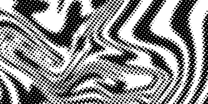 Background with irregular, chaotic dots, points, circle. Abstract monochrome pattern. Black and white color.