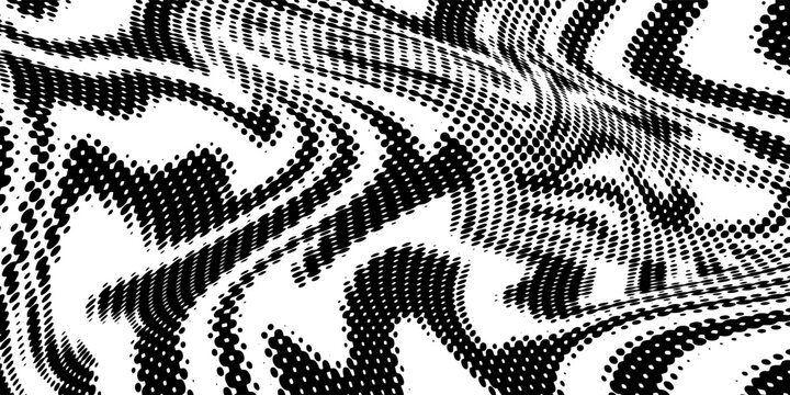 Background with irregular, chaotic dots, points, circle. Abstract monochrome pattern. Black and white color.