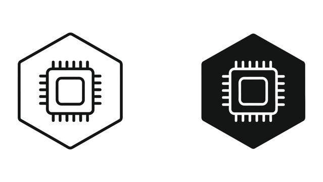 Hexagonal icons representing microprocessors in contrasting color schemes.