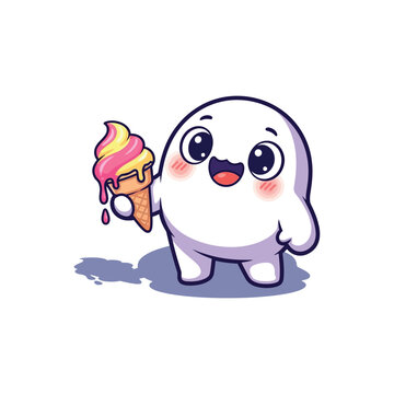 Cute cartoon character holding ice cream.
