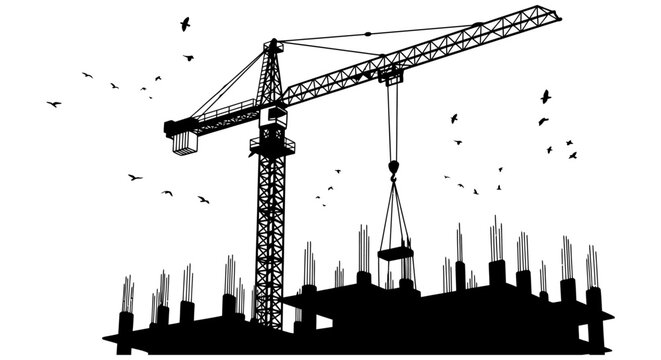construction site with tower crane lifting materials for urban building development an industrial project demonstrating modern architecture.