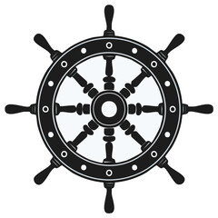 Obraz premium Detailed vector ship steering wheel illustration isolated on white, antique nautical gear, retro marine equipment symbol for adventure and navigation