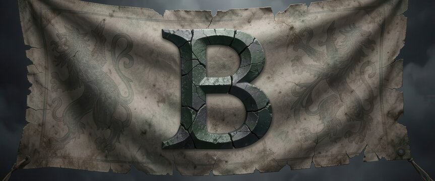 Ornate dark banner featuring elegant capital letter b with fabric texture.