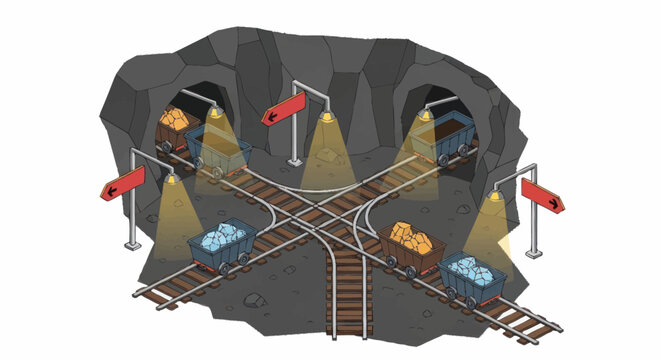Mining Cart Railway Intersection with Coal and Ore.