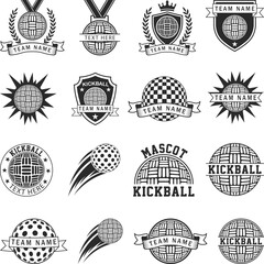 Obraz premium Kickball Set Silhouette, Kickball Badges clipart, Kickball Logo Vector Illustration, kickball Team SVG