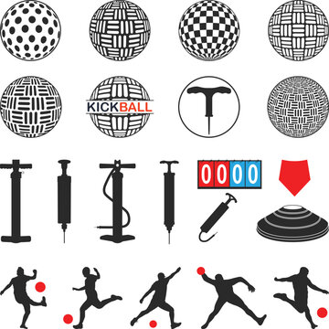 Kickball Set Silhouette, Kickball Badges clipart, Kickball Logo Vector Illustration, kickball Team SVG