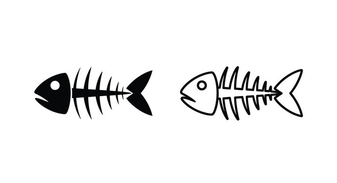 Two black fish skeletons are depicted in a minimalist graphic silhouette