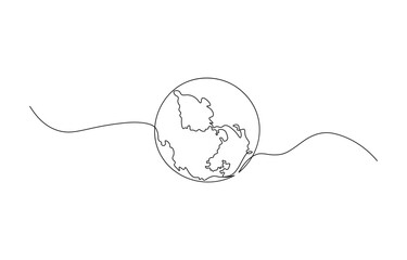 Fototapeta premium Continuous Line Drawing of Earth Globe, Minimalist One Line World Map Vector Illustration