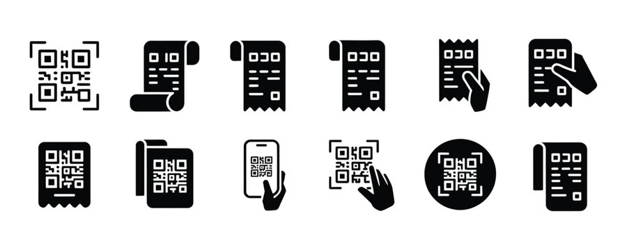 QR code and receipt icons for digital payment and shopping concepts