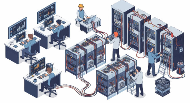 IT professionals working in a modern data center environment.