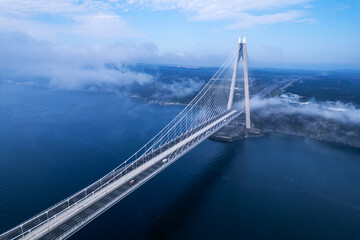 Fototapeta premium Yavuz Sultan Selim Bridge in Istanbul, Turkey. 3rd bridge of Istanbul Bosphorus. Foggy weather.