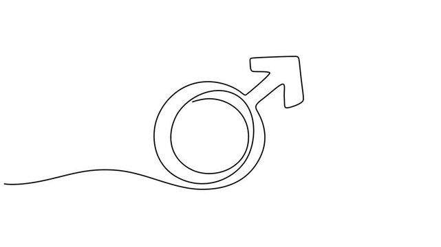 Self drawing line animation gender symbols man and woman signs continuous line drawn concept, gender symbol on white background. Single line with male and female signs. Full length one line animation.