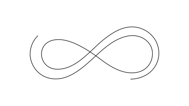 animation continuous drawing of infinity with one line, Infinity sign mark one line art animation,hand drawn unlimited eternity mark, idea Ouroboros snake drawing continuous contour motion.Endlessness