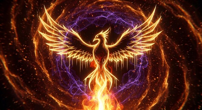 Fiery Phoenix Rising from Flames, Mythical Bird of Rebirth and Immortality