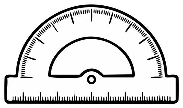 Drawn Protractor With Measurement Markings For Calculating Angles And Geometry