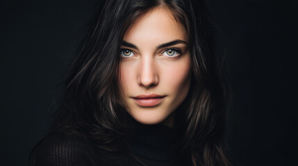 Fototapeta premium Captivating Portrait of a Woman with Piercing Eyes and striking brunette hair