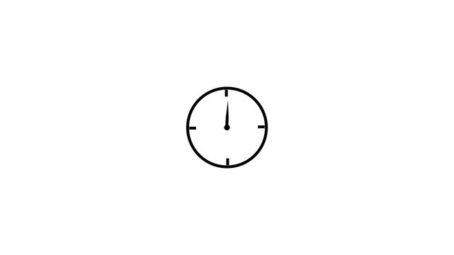 Looped clock animation on white background showing passing hour, with moving hands symbolizing time flow. At the end, the clock zooms in and repeats endlessly