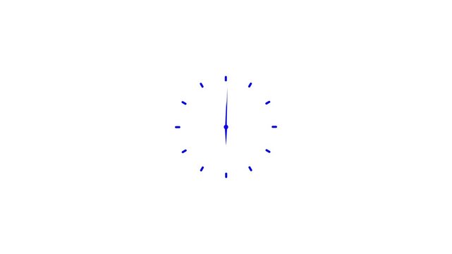 One hour clock rotation, 60 minutes time period, 1 hour clock hands rotation animation, time passing by, transparent background