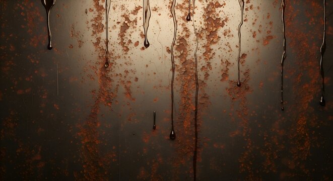 Rusty Metal Surface with Dripping Dark Liquid