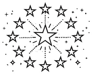 Obraz premium Starburst of Outlined Stars with Pointed Rays Illustration in Graphic Style