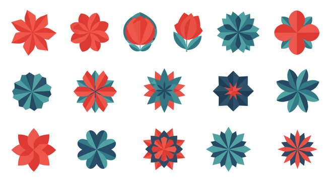 Colorful geometric rosettes with vibrant petals.
