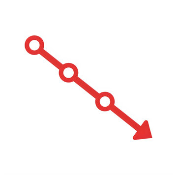 Red downward trend line graph with three data points