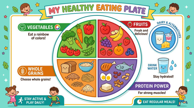 Healthy eating plate, nutrition guide, meal planning, diet chart, food groups