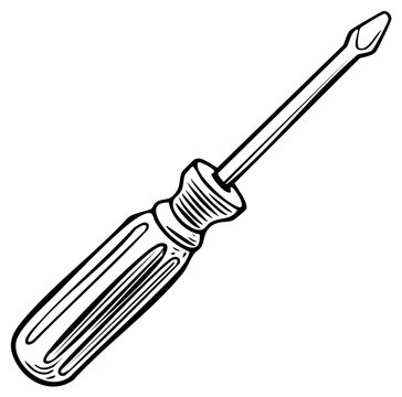 Line drawing of a flathead screwdriver tool with detailed handle