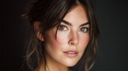 Naklejka premium Confident woman with an inviting gaze, showcasing a beautiful appearance, featuring captivating eye