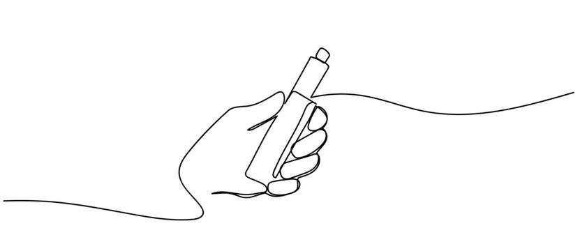 Continuous one line drawing of a hand holding an electronic cigarette. a person smoking an electronic cigarette. One line drawing. Editable stroke.