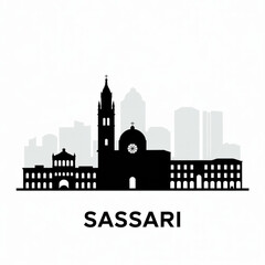 Obraz premium Sassari Skyline Silhouette — A Historic City in Sardinia Italy Vector Illustration