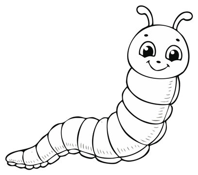 Cute Happy Caterpillar Illustration with Simple Outline Cartoon Style Great for Children's Coloring Books and Educational Materials