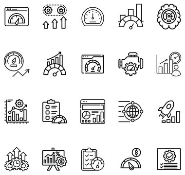 Collection of Line Representing Performance Metrics Growth and Success speed gauge