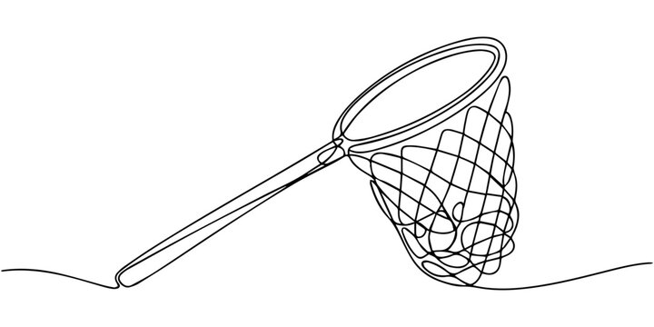 insect net continuous one line drawing, Butterfly net, fish net. Continuous one line drawing of butterfly net. one line art icon drawing vector, Butterfly net, fish net. Continuous one line drawing 
