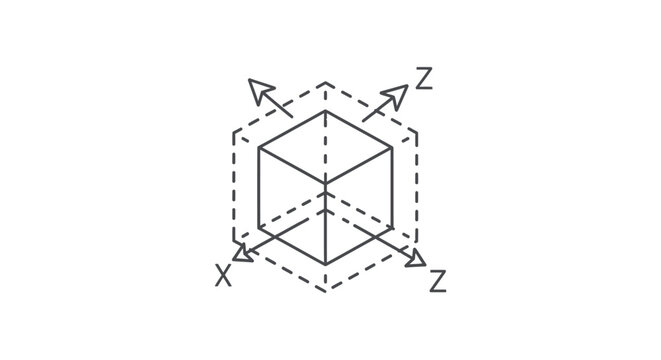 3d cube showing a coordinate system for spatial dimensions in a digital 3d space ideal for engineering design and data visualization.