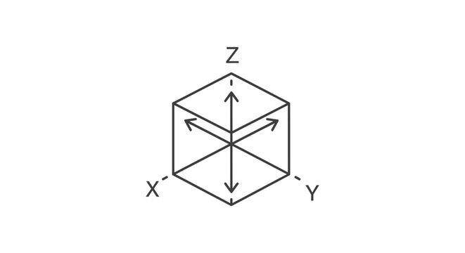 a minimalist 3d coordinate system with xyz axes inside a wireframe cube illustrating concepts of dimension and spatial geometry for technology.