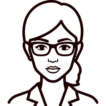 professional woman avatar wearing glasses depicting an intelligent businesswoman user profile icon in a minimalist line art style.